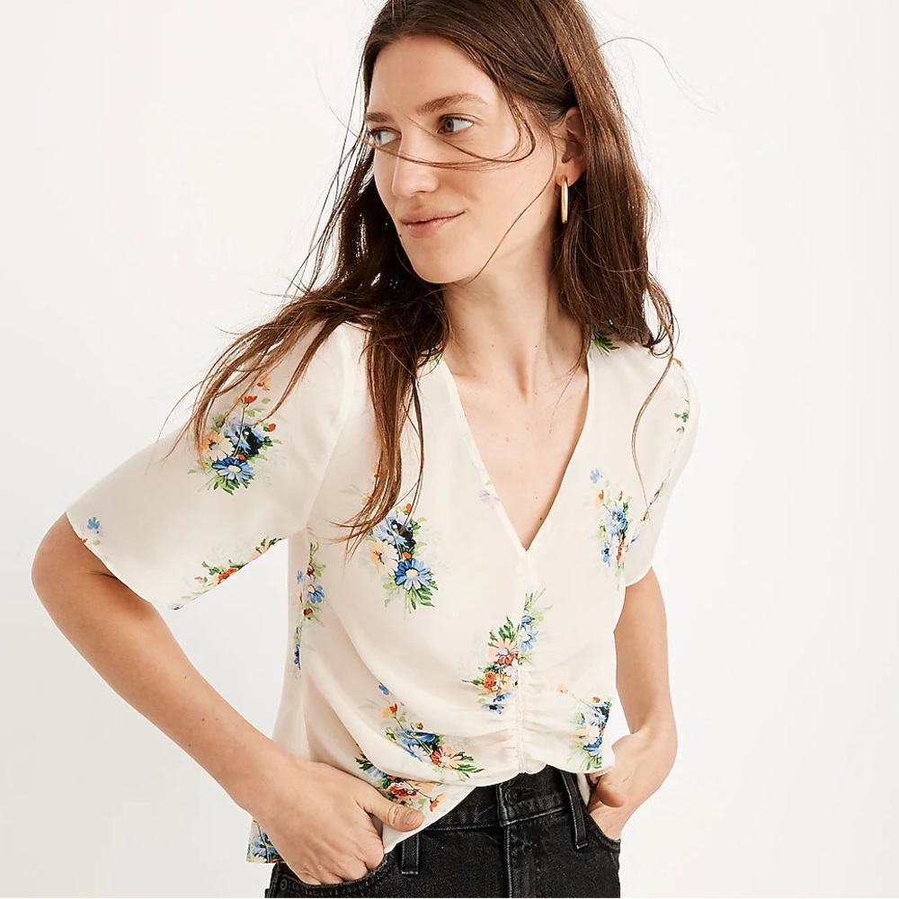 MADEWELL Silk Shirred-Front Top in Classic Corsage